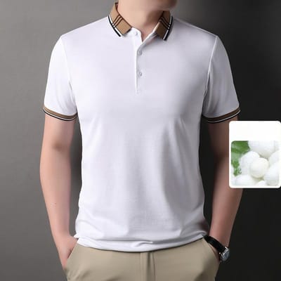 Nieuwe Zomerse Korte Mouw T-shirts voor Jonge en Middelbare Leeftijd Mannen met Moerbeizijde Heren Poloshirts Papa Zomer Tops 3XL white
