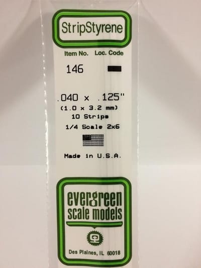 Evergreen Modelbouwdecoratie - 146 Strip 1,0mmX2,5mmX35cm - 10 stuks Styreen