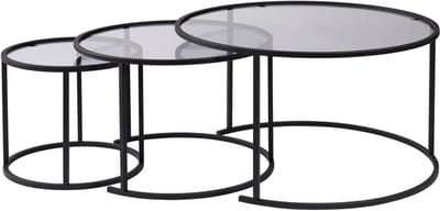Asir - Salontafelset - Zwart, grijs - 100% gehard glas - 80 x 80 x 43 cm