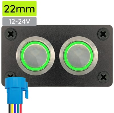 ProRide Metalen pulsschakelaar 12-24V OFF-(ON) - Inbouwpaneel tweevoudig - 22mm - IP67 - LED indicatie Groen