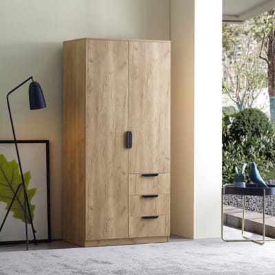 Kledingkast Eiselfing 176x80x52 cm met 4 vakken en 3 lades eikenkleurig [en.casa]