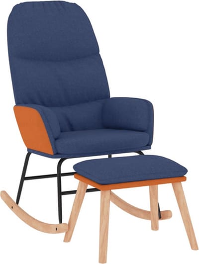 vidaXL - Schommelstoel - met - voetenbank - stof - blauw