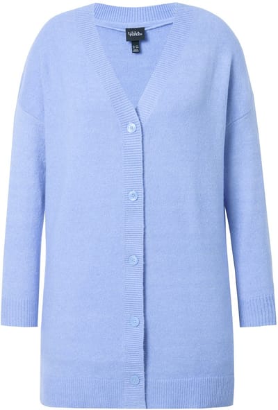 Ulla Popken - Dames - Vest boxy-model V-hals knoopsluiting - Hemelsblauw - Maat 46+