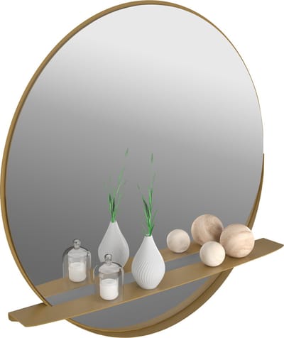 Gorillz Alien 80 – Ronde Wandspiegel met Plank – 80 cm – Goud – Exclusief Stalen Design