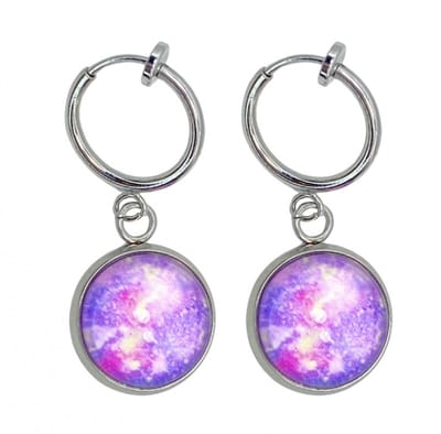 Klem oorbellen- paars/ roze -Cleo -zilverkleur-geen gaatje-Charme Bijoux
