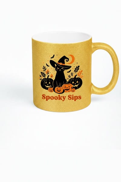 Spooky Sips Halloween Gouden Glitter Mok - Uniek Cadeau voor Koffieliefhebbers