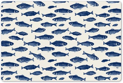 Placemats 45x30 cm - Placemat kunststof - 1 stuk - Vissen - Patroon - Blauw - Wit - Borden onderleggers - Decoratie voor op tafel - Keuken tafeldecoratie accessoires - Vinyl onderlegger - Tafelversiering