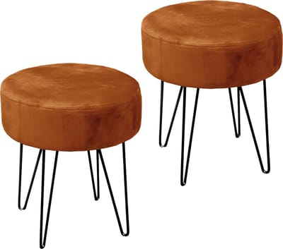 Unique Living Kruk Davy - 2x - velvet - bruin - metaal/stof - D35 x H40 cm