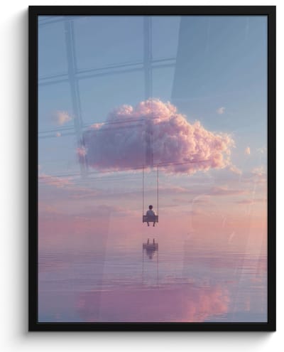 Poster in lijst - Fotolijst 60x80 cm - Posters - Wolk - Schommel - Kleurrijke lucht - Posterlijst zwart - Decoratie - Wanddecoratie woonkamer - Muurdecoratie slaapkamer