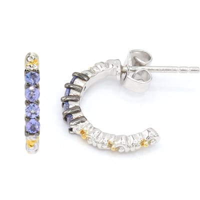 Cavill - Elegante 925 Sterling Zilveren Oorbellen met palladium - 8x 0.288 ct Ronde Tanzaniet Paars - 16 mm