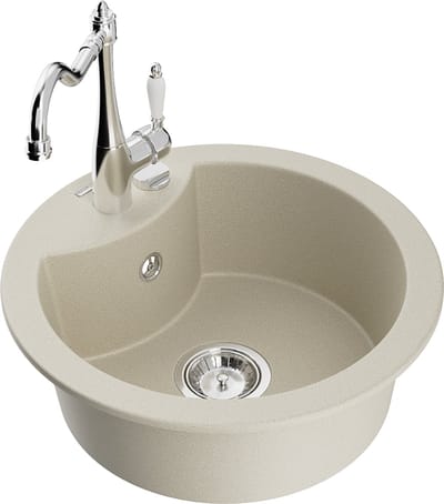 Mexen Diego granieten spoelbak 1-komerig met keukenkraan Carla, beige - 6512-69-670700-00