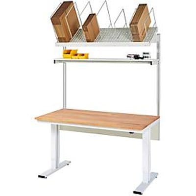 Rau verpakkingstafelsysteem 01 Werktafel serie adlatus 300, B 1500 x D 800 x H 720-1120 mm, massief beukenhouten blad, tot 300 kg