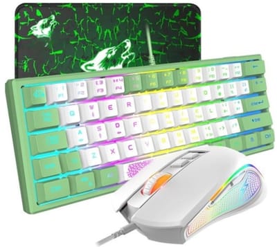 StayPowered Gaming Toetsenbord en Muis - Ultieme Controle voor Gamers - Mechanisch Aanvoelend - 3600 DPI - 7 Knoppen - Compact 60% Design - compact - Snel en Stabiel - met Muismat - Complete Set - Wit - Levering Sneller dan Aangegeven!