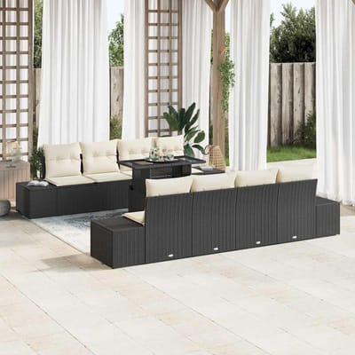 vidaXL Tuinbank Set met kussen met opslag 9 pcs Zwart en Crème