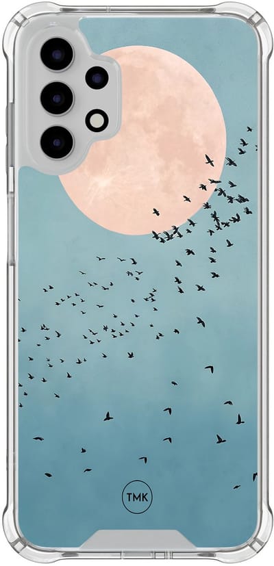 Shockproof hoesje geschikt voor Samsung Galaxy A13 4G - Moon birds - Schokbestendig - Verhoogde randen - TPU case - Extra Sterke Back Cover - Print - Transparant, Blauw