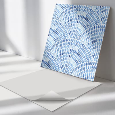 Wallfluent Vinyl Tegels - Aquarel Golven Zelfklevende Vinyltegels - 30 cm x 30 cm - Blauw Vinyl Tegels - 9 stuks - Vierkant PVC Tegels - Patroon Plaktegels - Vloer Tegels PVC - Plaktegels Keuken en Badkamer