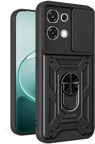 Coverup Hoesje - Geschikt voor OPPO A6 Pro 5G Hoesje - Coverup Armor Ring Kickstand Back Cover met Camera Shield - Zwart