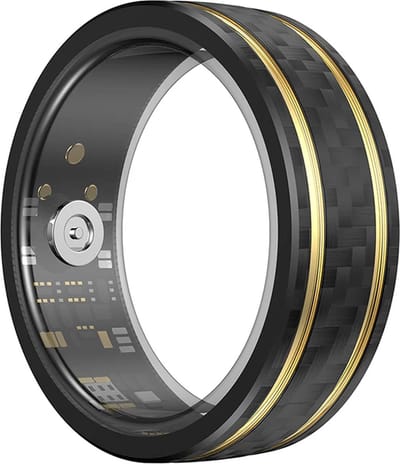 WizBay Premium Select® Aluminium Bi-Color Carbon Fiber Goud Smart Ring – Dames Heren – Oplaad Case - Hypoallergeen - Hartslag & Slaap Monitor - IP68 Waterdicht - O2 Meting - Gesture Functie - Multiple Sport Modi - Bi-Color Goud Zwart #12