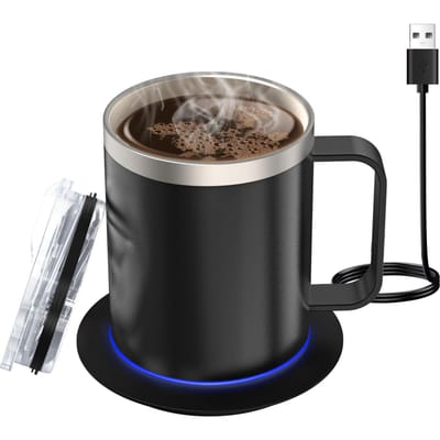 Chauffe-tasse à café avec tasse et couvercle, chauffage automatique, température constante intelligente de 131 à 149 degrés Fahrenheit, 12,3 oz noir
