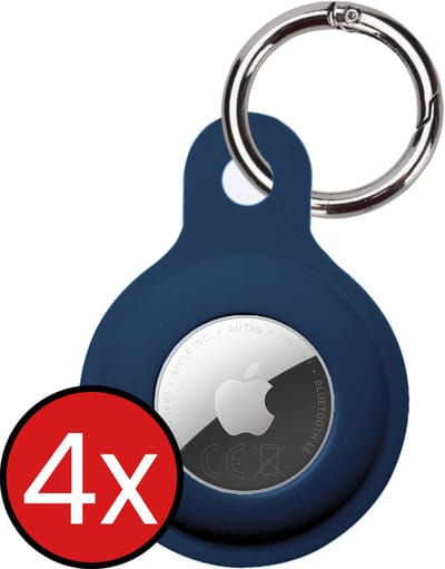 Hoesje Geschikt voor Apple AirTag 2 Sleutelhanger Hoesje Siliconen Hanger - Hoesje Geschikt voor Apple AirTag 2e generatie Hanger Sleutelhanger Hoesje - Donkerblauw - 4 PACK