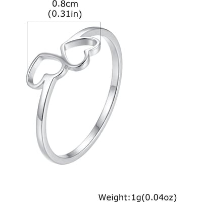 Dubbele Hartringen voor Vrouwen, Roestvrij Staal Belofte Ring Roestvrij Sieraden US Ring Size 9