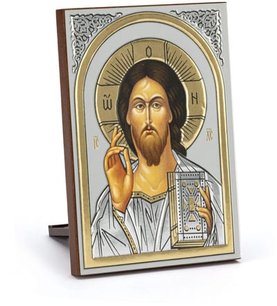 Dailygoods- Icoon Jezus Christus - Hout 6x8,5cm - Christelijke Kunstdruk - Goud Reliëf - Meerlaagse Kunstdruk - Hoogwaardige MDF Plank - Religieuze Kunst