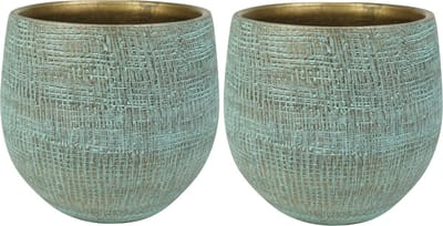 Steege Plantenpot - 2x - moderne look - shiny blauw - D18 x H16 cm - Bloempotten - Keramiek