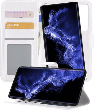 Hoesje - 2 in 1 - Geschikt voor Samsung Galaxy S22 Ultra - Met Uitneembare Hard Cover - Kunstleer - Bookcase - Wallet Case - Met Pasjeshouder - Book Case - Uitneembaar - Pashouder - Telefoonhoes - Wit