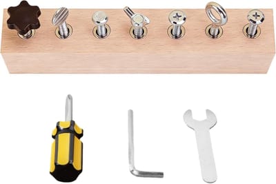 Houten Leerbord - Schroefplank Educatief - Fijne Motoriek Trainen - Duurzaam Hout Metaal - 7 Gaten