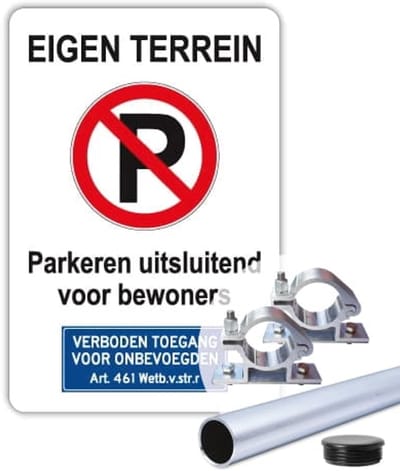 Eigen Terrein bord - Bewoners - Weerbestendig Aluminium - 40x60 cm - Bevestiging: Met paal 150 cm + paalbeugels + paaldop