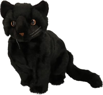Förster Pluche kat/poes knuffel - zwart - zittend - 30 cm - katten/poezen knuffels