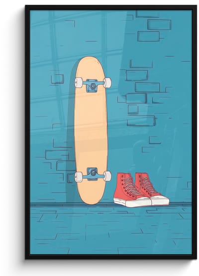 Poster in lijst - Fotolijst 80x120 cm - Posters - Skateboard - Gympen - Rood - Minimalistisch - Posterlijst zwart - Decoratie - Wanddecoratie woonkamer - Muurdecoratie slaapkamer - Kerstversiering - Kerstdecoratie voor binnen - Kerstmis