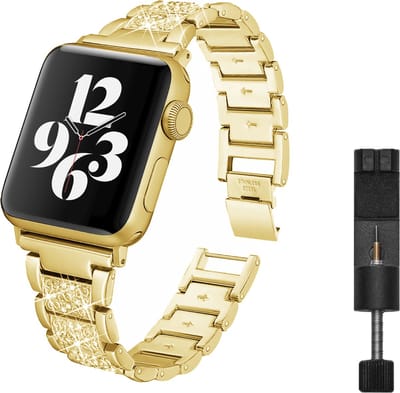 MY PROTECT - Luxe Metalen Diamond Bandje Geschikt - Geschikt Voor Apple Watch Bandje - Series 1/2/3/4/5/6/7/8/9/10/SE/Ultra - 44mm - 45mm - 46mm - 49mm - Goud