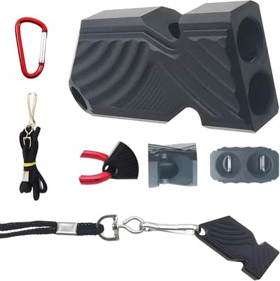 Aluminium Overlevingsfluitje, Noodfluit met Dubbele Buis en Hoge Decibel, Inclusief Sleutelhanger en Lanyard voor Boottochten, Outdoor Activiteiten, Kamperen en Wandelen, Twill Zwart