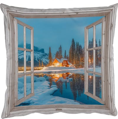 Sierkussens - Kussentjes Woonkamer - 50x50 cm - Doorkijk - Winterlandschap - Natuur - Huis - Bergen