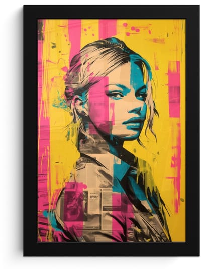 Poster in lijst - Fotolijst 20x30 cm - Posters - Vrouw - Verfstrepen - Gekleurd - Posterlijst zwart - Decoratie - Wanddecoratie woonkamer - Muurdecoratie slaapkamer