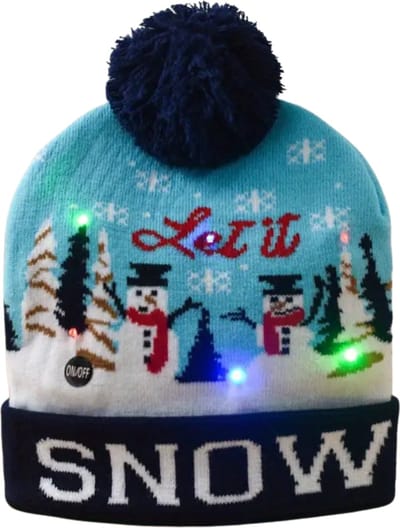 Livano Kerstmuts - Volwassenen - Kerst - Kertsman - Winter - Warm - Christmas - Blauw - Met Lichtjes