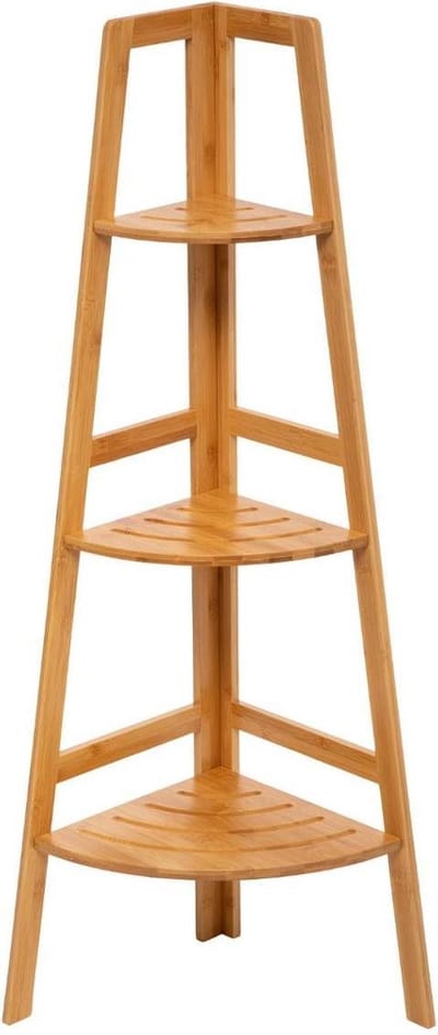 Staand Houten Badkamerrek - Bamboe - Hoekkast - open opbergrek - 103 cm hoog - 3 legplanken voor in de hoek