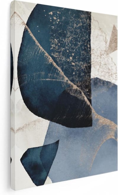 Artaza Canvas Schilderij Abstract Goud - 30x40 cm - Klein - Muurdecoratie Woonkamer - Wanddecoratie Blauw - Kamer Accessoires