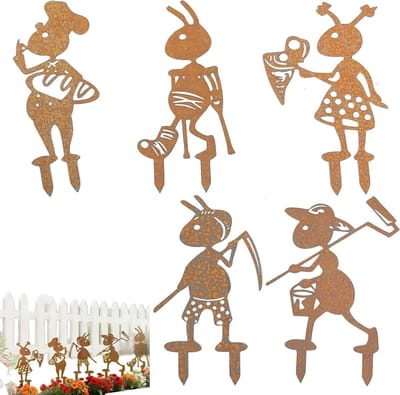 Mieren ornamenten - Tuinfiguren metaal - Tuin decoreren - Weerbestendig ijzer - 5 stuks - Bruin