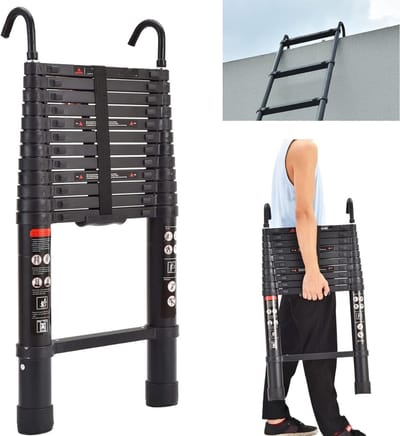 MIRA®Huishoudtrap 12 Treden - Telescopische Trapladder – Uittrekbare Vouwladder – Zwart - 49cm x 13cm x 380cm