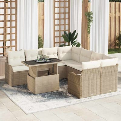 vidaXL - Tuinbank - Set - 9 - st - 8-Aantal - zitplaatsen - Beige - Polyrattan