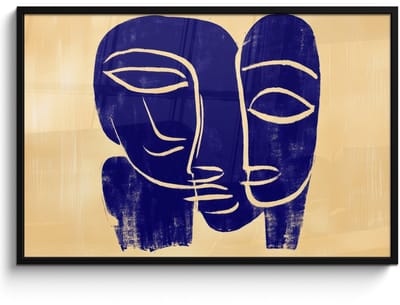 Poster in lijst - Fotolijst 120x80 cm - Posters - Okergeel - Blauw - Eenvoudige lijnen - Posterlijst zwart - Decoratie - Wanddecoratie woonkamer - Muurdecoratie slaapkamer