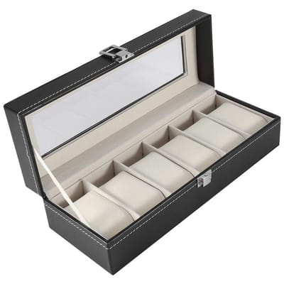 Dailygoody - Horlogebox - Heren - PU leren horloge-opbergdoos - Zwart - 6 Compartimenten - Stijlvol horloge-organizer - Perfect voor dagelijkse besche..