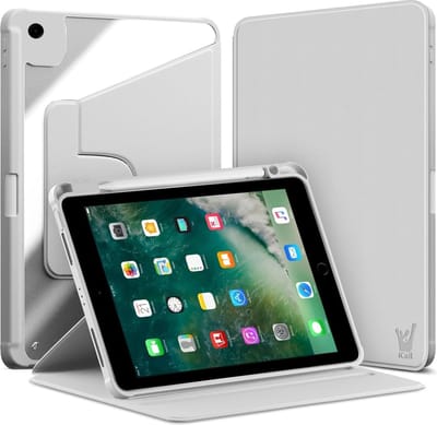Hoes geschikt voor iPad 9.7 inch 2018-2017 / iPad Air 1 & Air 2 - Book Case Premium Sleep Cover Kunstleer 360 Graden Draaibaar met Auto/Wake Functie en Pencilhouder - Grijs