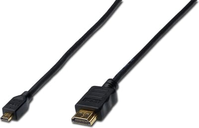 Digitus AK-330115-010-S HDMI-kabel HDMI Aansluitkabel HDMI-A-stekker, HDMI-micro-D-stekker 1.00 m Zwart Vergulde steekc
