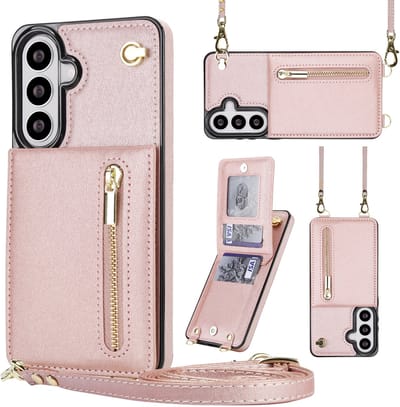 Stravo Samsung Galaxy S26 Portemonnee Hoesje / Case met Rits, Kaarthouder en Crossbody Lanyard [Afneembare Schouderriem] met Kickstand - Roségoud