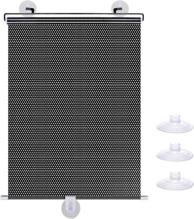 Ulisem - Mini verduisteringsgordijn - Zwarte rolgordijn - Met 3 Zuignappen - 40x60 cm - PVC materiaal - Verduisterend en UV-werend - Beschermt Privacy - Geschikt voor Auto en Thuis - Geen boren nodig