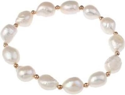 Zoetwaterparel armband Pearl Rosé - echte parels - wit - rosé goud - elastisch - sieraden zakje - parel armband dames
