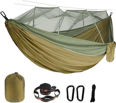 Dubbele Hangmat - Kampeerhangmat Buiten - Ontspannen in de natuur - Anti-rollover ontwerp - 300x200CM - Legergroen